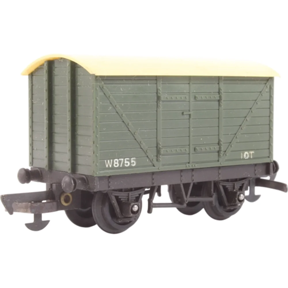 Great Western Railway 12-ton Goods Van Great Western Railway (Brown) — Left Front Three Quarter View by Tri-ang