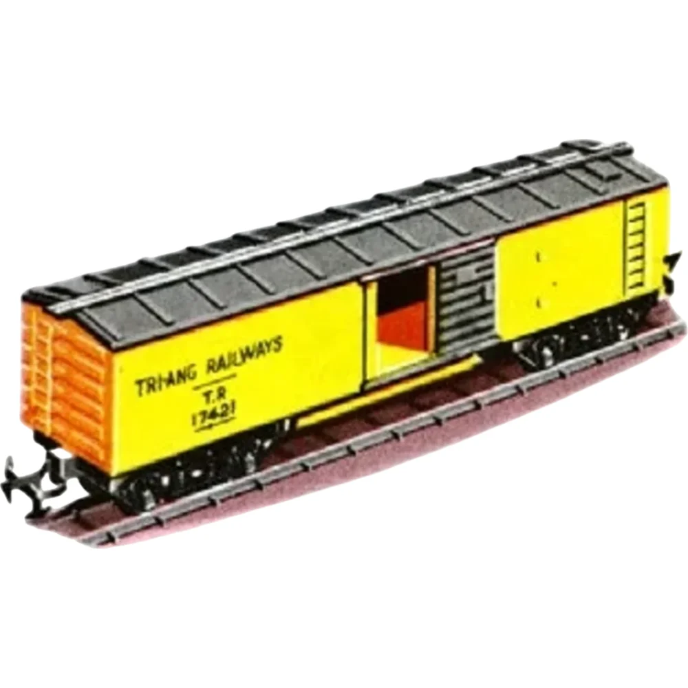 Freelance Transcontinental Box Car Tri-ang (Yellow) — Catalogue Scan by Tri-ang