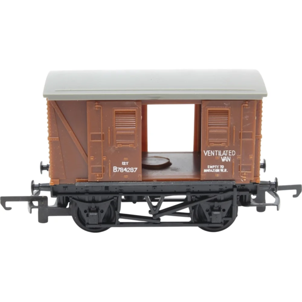 British Railways 12t Plywood Ventilated Van British Railways (Brown) — Side Elevation Left Direction by Tri-ang