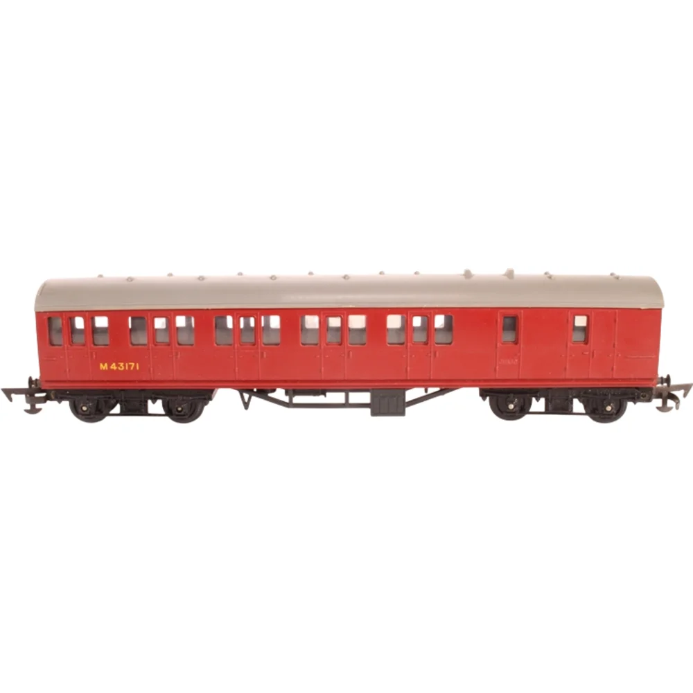 British Rail Mark 1 Suburban Brake Third, British Railways (Maroon) — Side Elevation Left Direction by Tri-ang