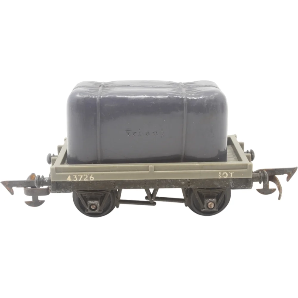 British Railways Bolster British Railways (Grey - Tarpaulined Load) — Side Elevation Left Direction by Tri-ang