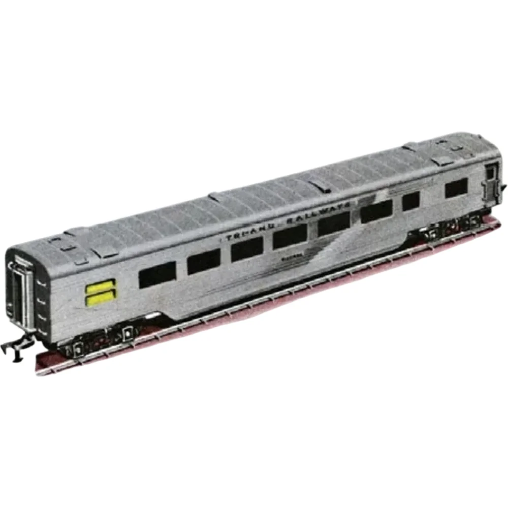 Freelance Transcontinental Passenger Car, Tri-ang (Silver & red) — Catalogue Scan by Tri-ang